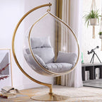 Silver and Aurous stainless alloy porch swing with stand, cushions, and chain for outdoor comfort