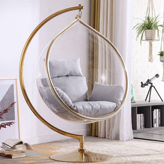 Silver/Aurous Stainless Alloy Porch Swing with Stand, Complete with Cushions, Chain, and Stand Porch Swings