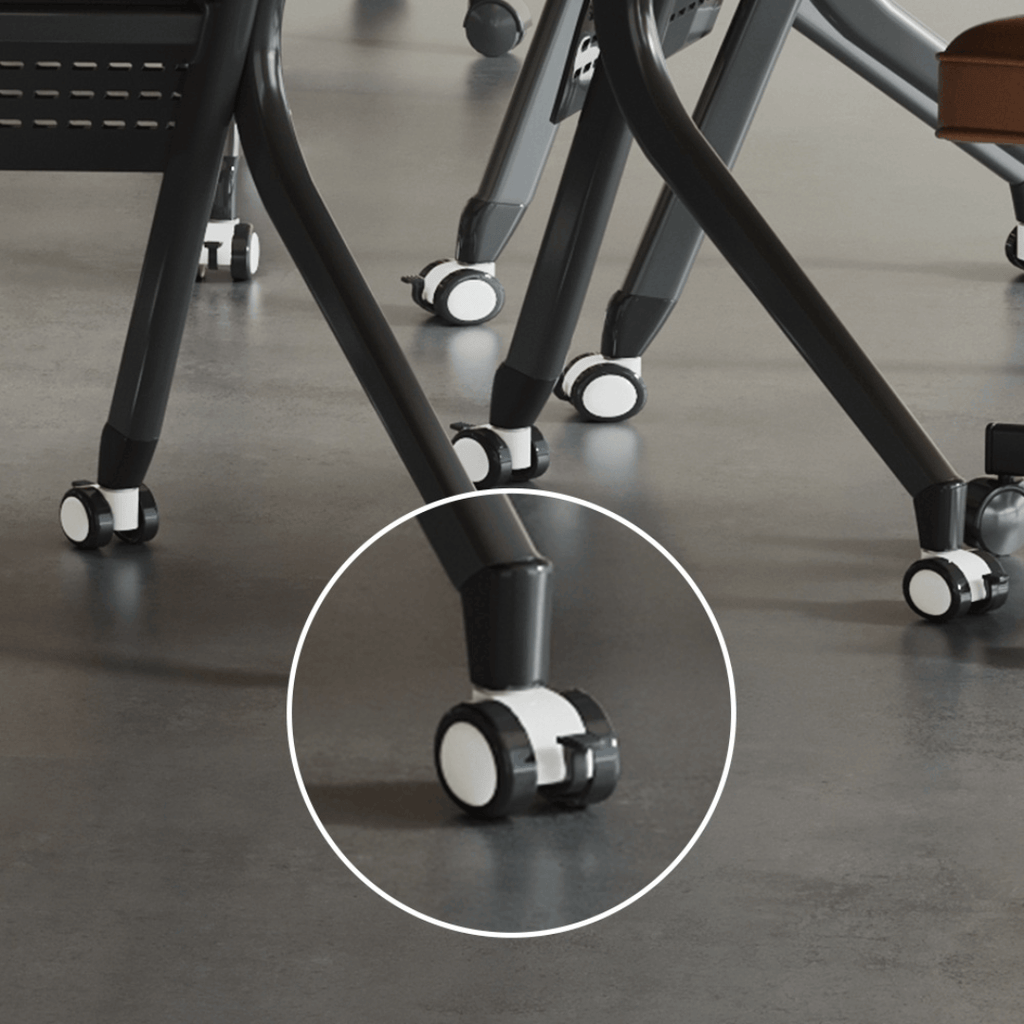 Foldable conference table with modern curve design and comfortable mesh chairs for meetings