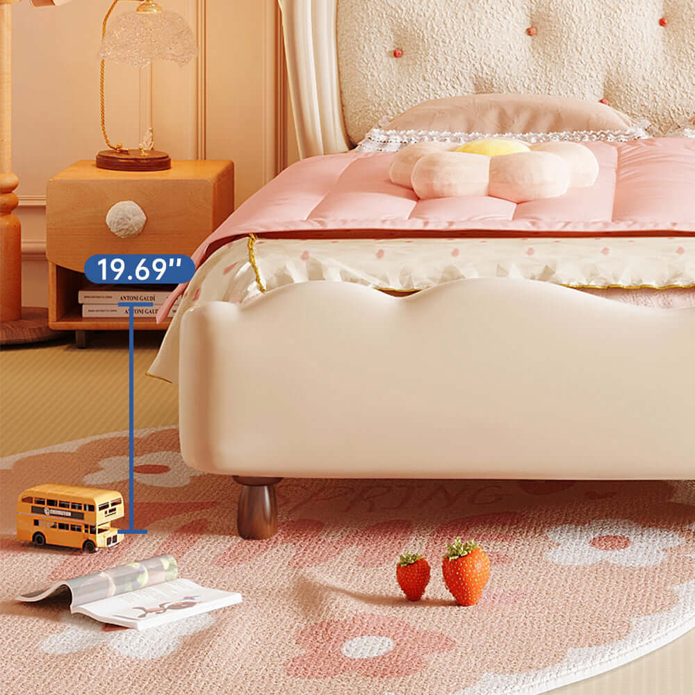 Pink and white wooden princess kids bed with modern cream style design