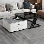 Modern square steel frame nesting coffee tables set with two pieces, including a small table