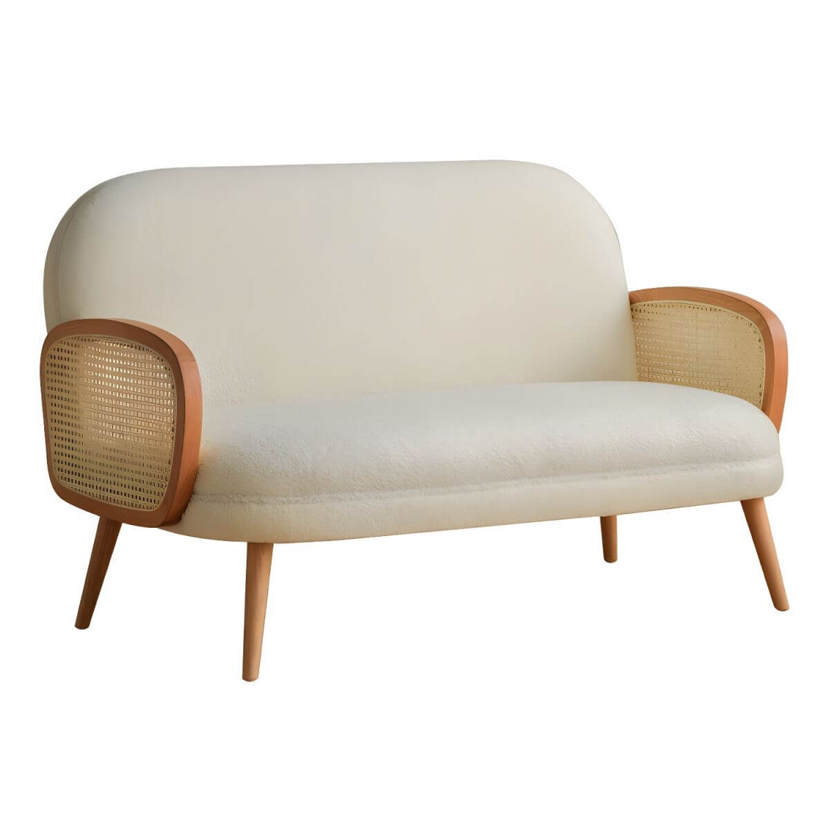 Contemporary wooden sofa with stain-resistant polyester upholstery for living room