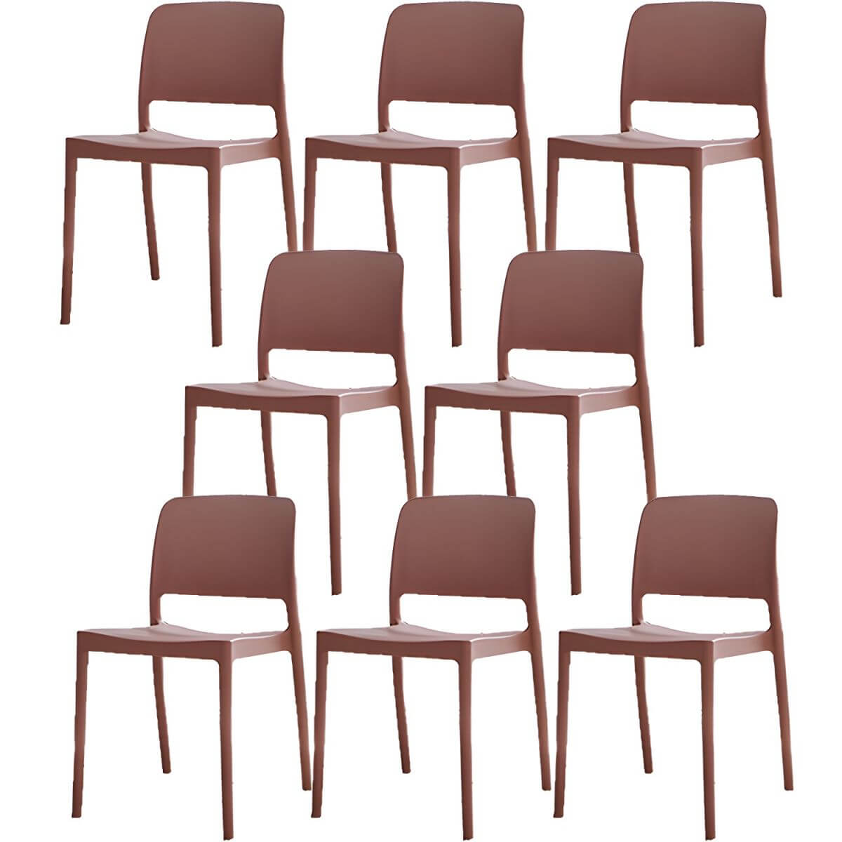 Scandinavian plastic and acrylic dining chair with low backrest and armless design