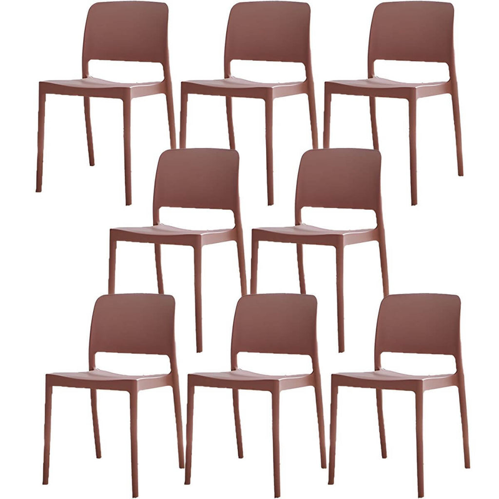 Scandinavian plastic and acrylic dining chair with low backrest and armless design
