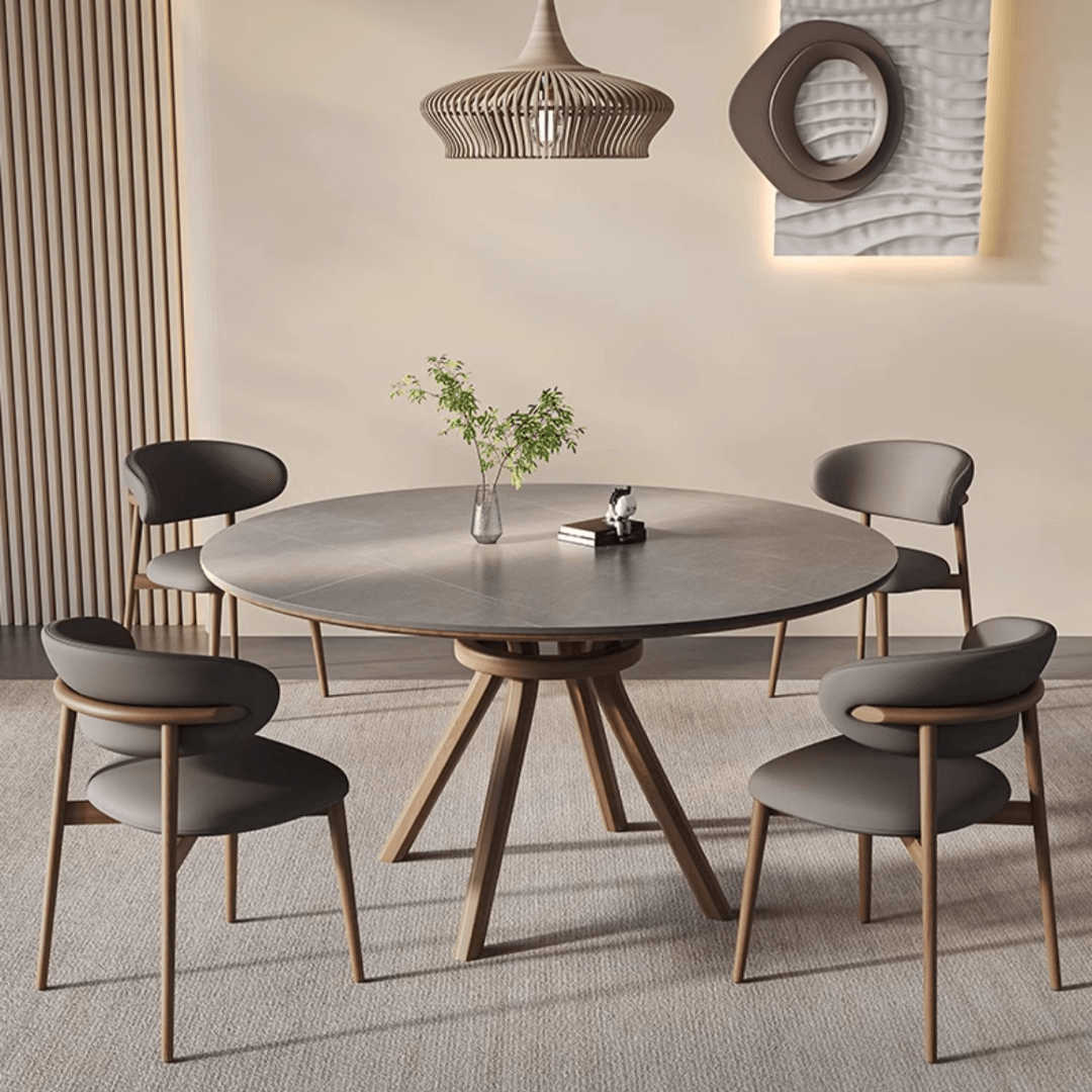 High-End Rotating Round Dining Table in Stylish Gray and Warm Wood Finish Image principale du produit