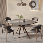 High-End Rotating Round Dining Table in Stylish Gray and Warm Wood Finish