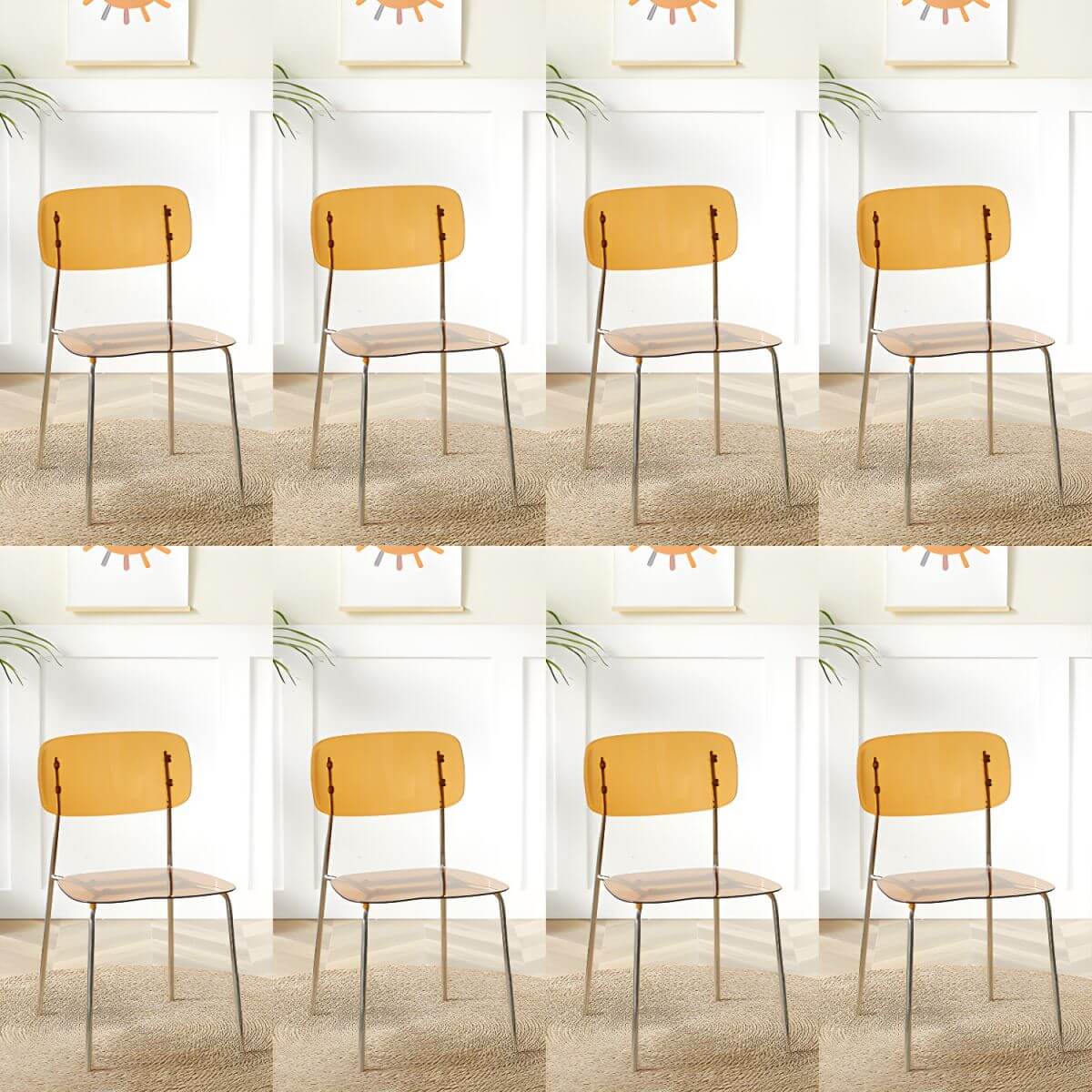 Transparent acrylic dining chair with modern design, perfect for living room and kitchen seating