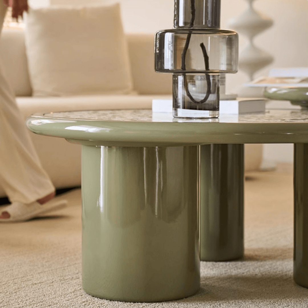 Green terrazzo coffee table set with modern design for stylish living rooms