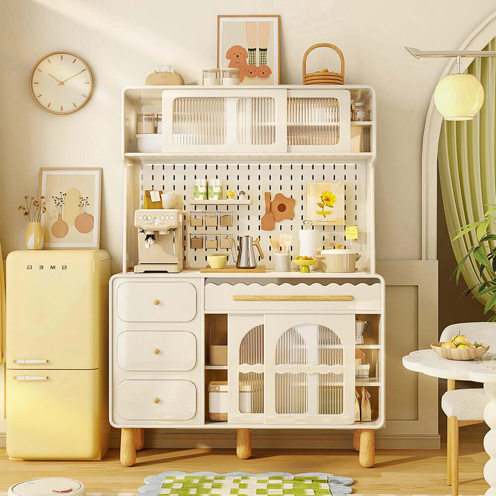 Wood sideboard with perforated doors for stylish storage and organization