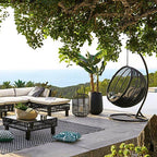 Climate-resistant metal porch swing with cushions, chain, and stand in unfinished color