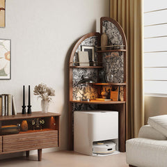 Adjustable Corner Accent Arched Bookcase Open Style Storage Shelf