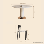Round terrazzo dining table featuring a stylish wooden and metal base for elegant interiors