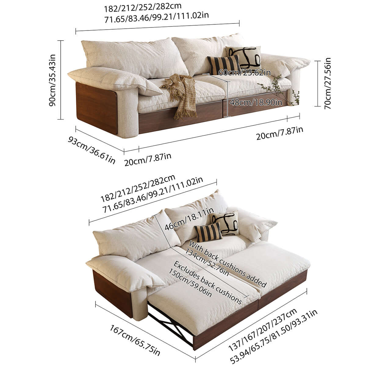 Japandi style pull-out sofa bed available in three fabric options for versatile seating and sleeping