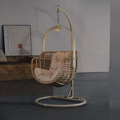 Tropical Cocoa/Cream/Chalk Alloy Frame Upholstered Porch Swing with Stand and Chain, Stand Included Porch Swings