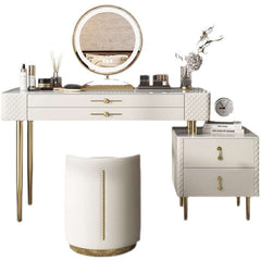 Slate Top Makeup Vanity Set with Drawer, LED Mirror & Chair