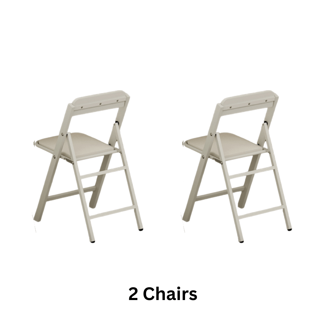 Cream foldable dining table with wheels, minimalist design, easy to assemble