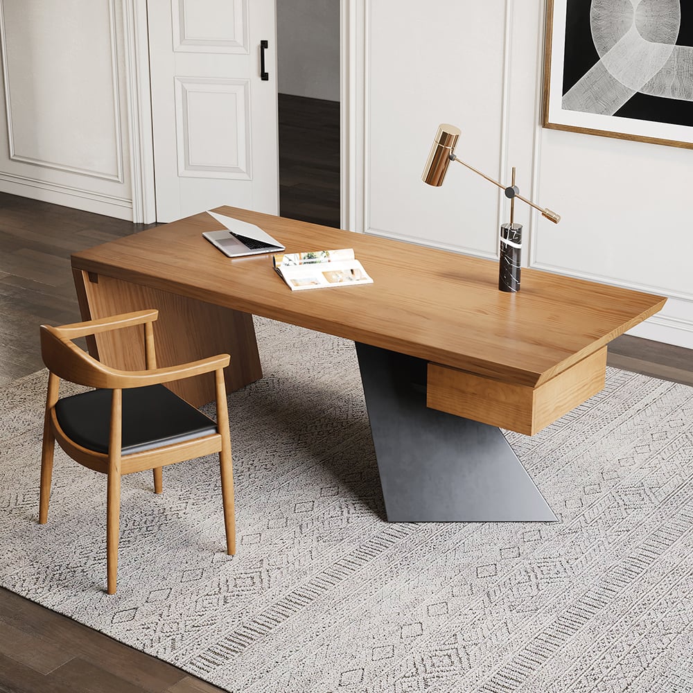 Set of four modern curved back dining chairs with walnut wooden frame and upholstered leather seats