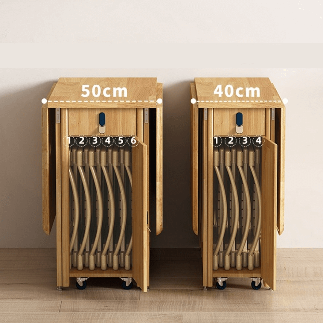 Scandinavian-inspired folding table designed to save space, ideal for family meals and gatherings