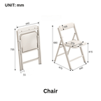 Cream foldable dining table with wheels, minimalist design, easy to assemble