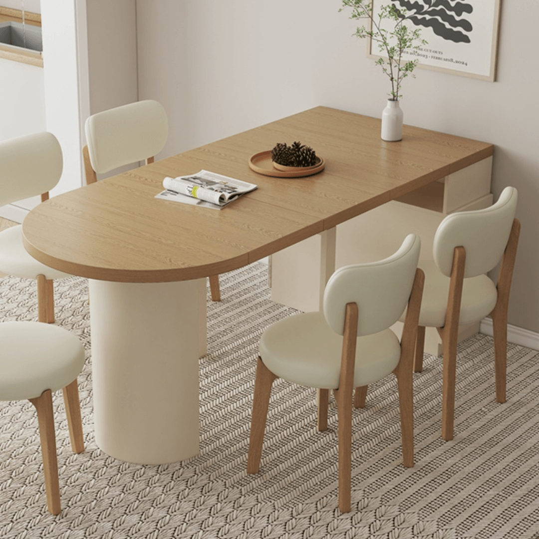 Moderner minimalistischer ausziehbarer Esstisch mit Stuhl-Set