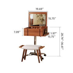 Vintage Style Solid Wood Movable Small Vanity Table with Flip-Top Mirror