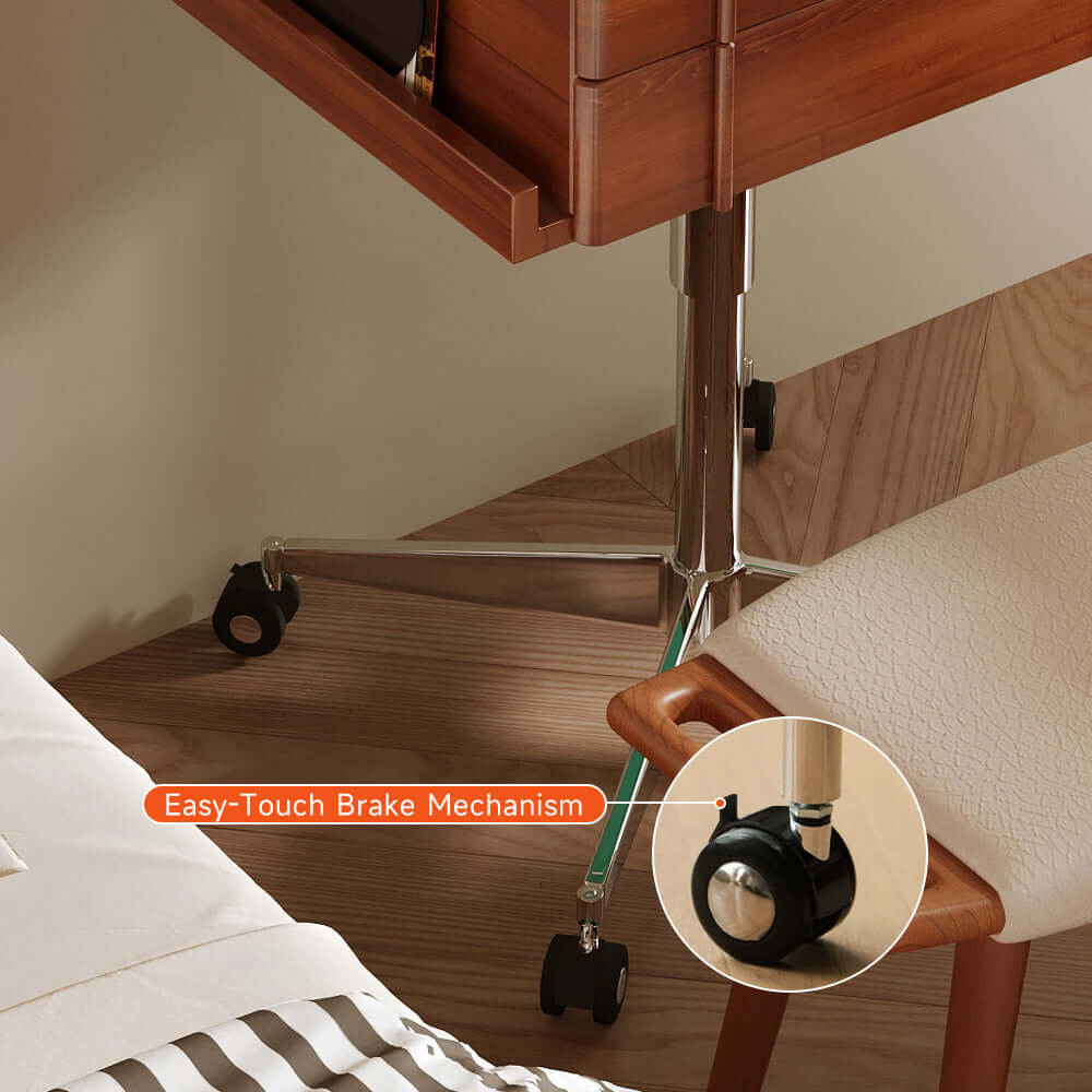 Small vintage-style solid wood vanity table with movable flip-top mirror for bedroom