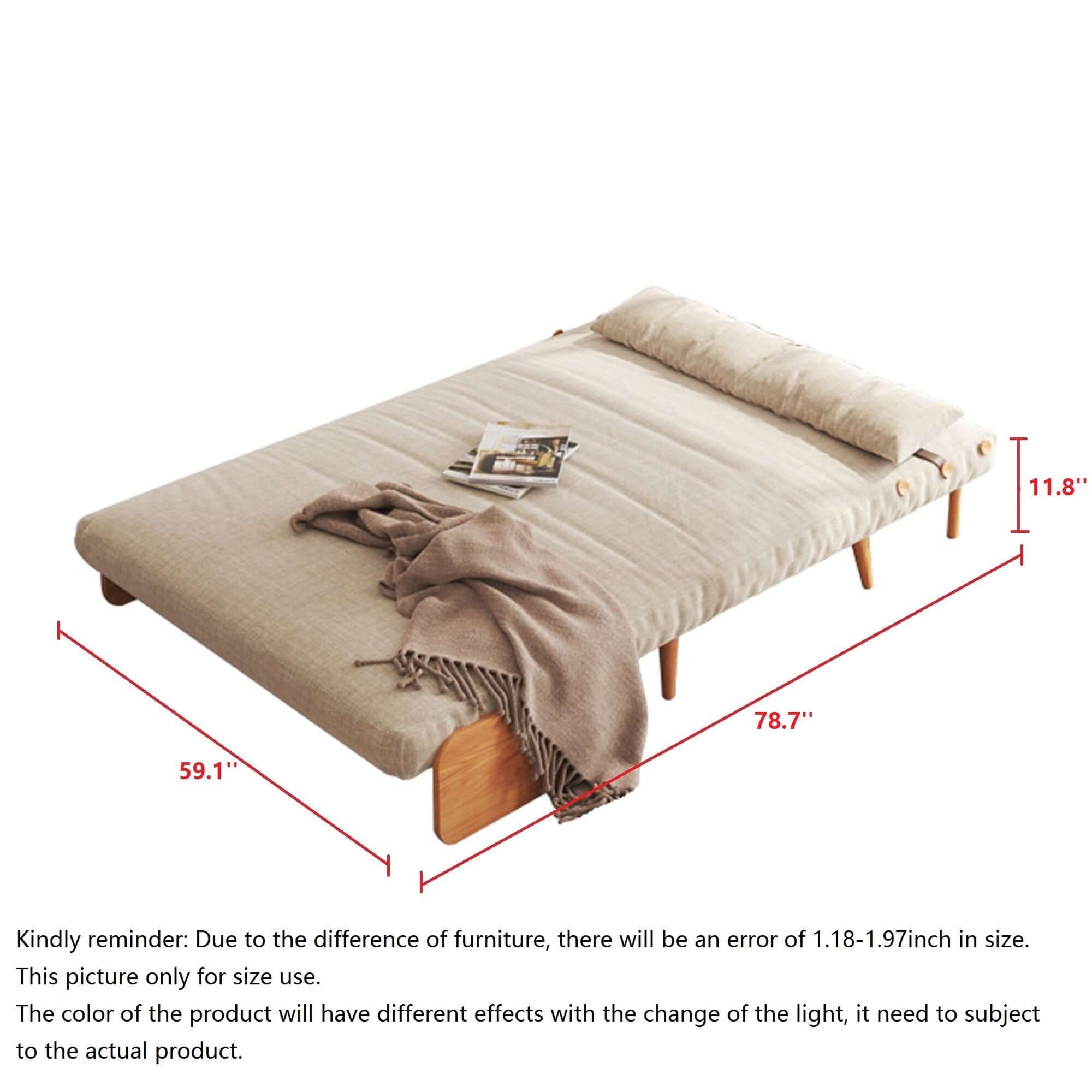 Beige and brown convertible foldable sofa upholstered in tech fabric for versatile living spaces