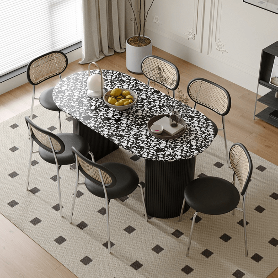 Modern black and white terrazzo dining table with sleek vintage design main product image