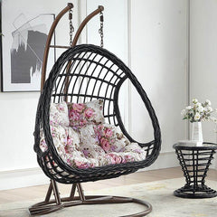 Tropical Upholstered Porch Swing with Stand and Metal Chain, Stand Included Porch Swings