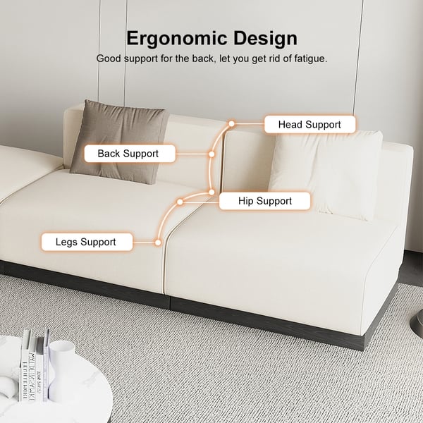 Beige modern L-shaped sectional sofa with pillows and black legs, perfect for corner seating