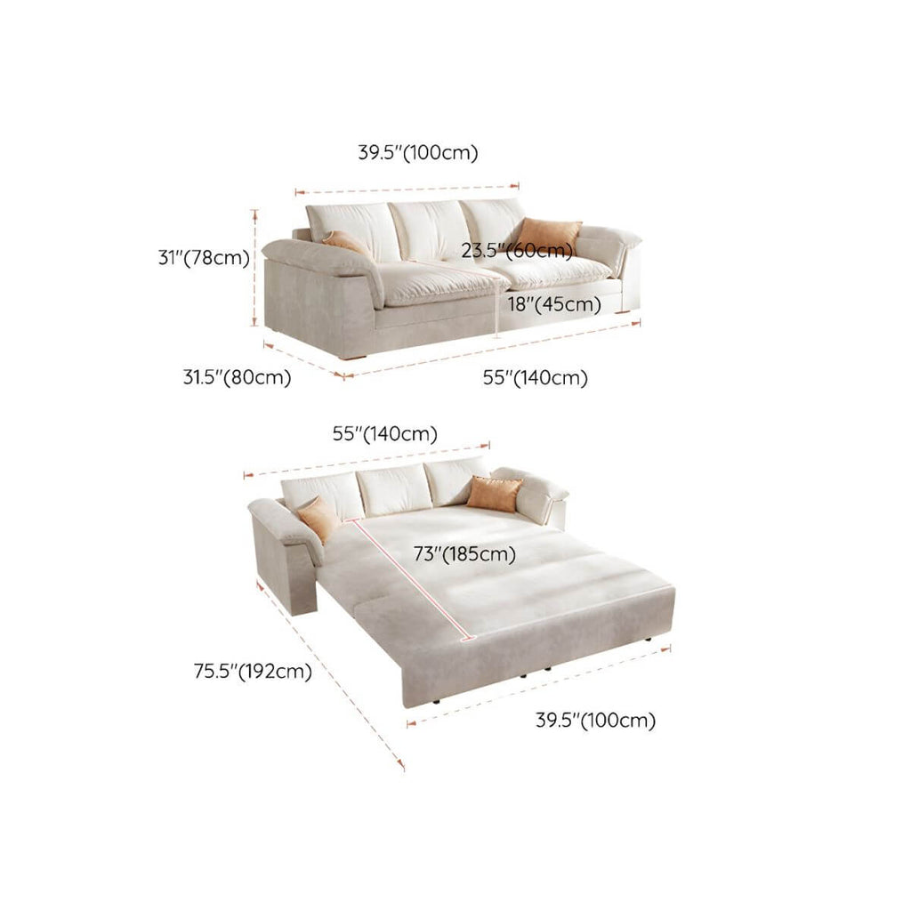 Nordic upholstered sofa bed with storage, 30.7 inches tall sleeper sofa for small spaces