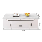 White lift-top coffee table with storage and stools, perfect for compact living spaces