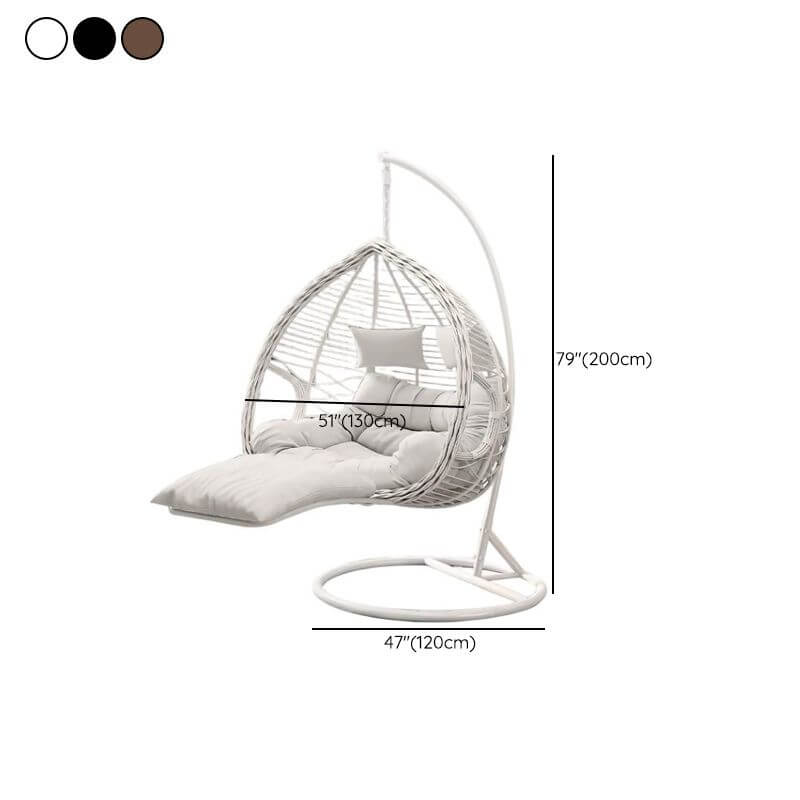 Metal upholstered porch swing egg chair with stand and chain, seating for two in cocoa and cream colors