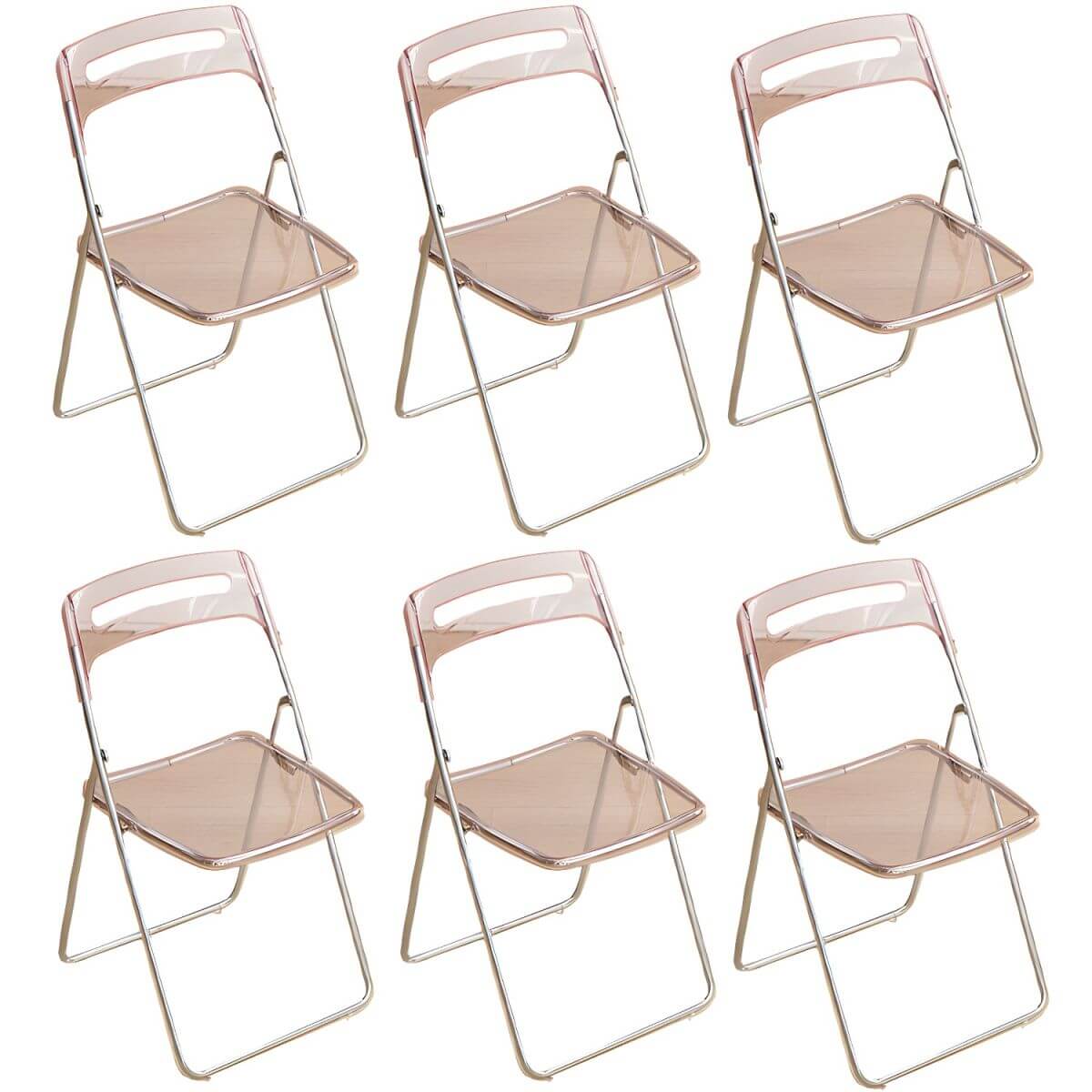 Modern collapsible open back side chair made of plastic and acrylic, ideal for kitchen and dining areas