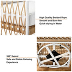 Outdoor 3-piece swivel sofa set with aluminum frame, weave rope, and side table in khaki