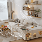 Cream lift-top coffee table with smart storage and easy mobility for modern living rooms