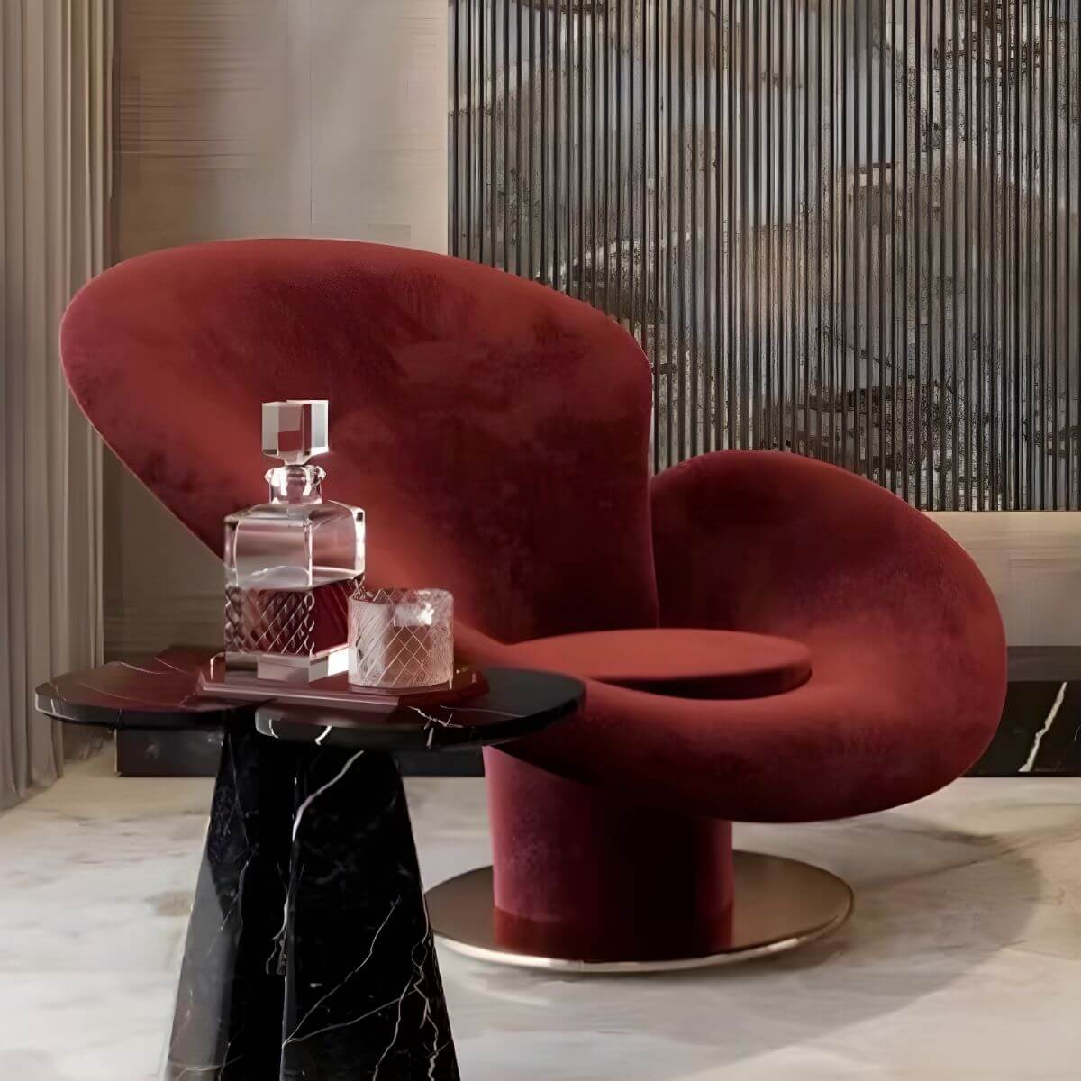 High-back modern papasan chair with linen blend upholstery and reclining feature