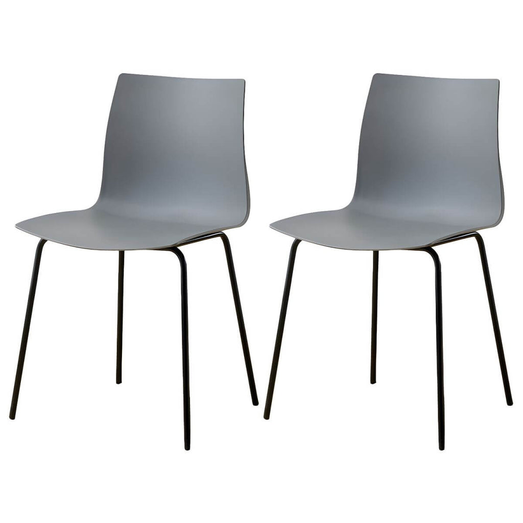 Modern plastic and acrylic side chair with metal legs, ideal for kitchen and dining rooms