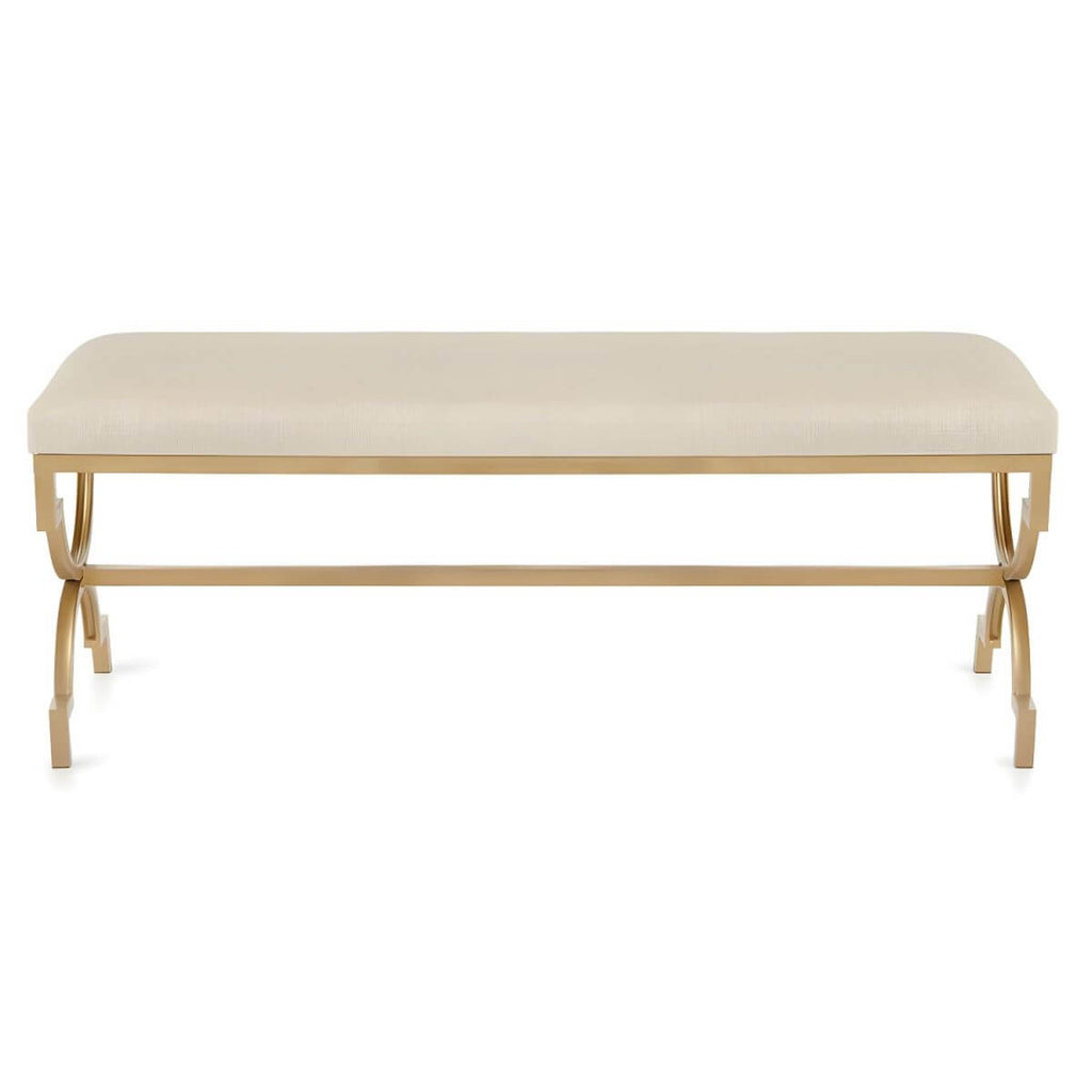 Backless Solid-Color Cotton Bench in Beige with Minimalist Gold-Finished Legs