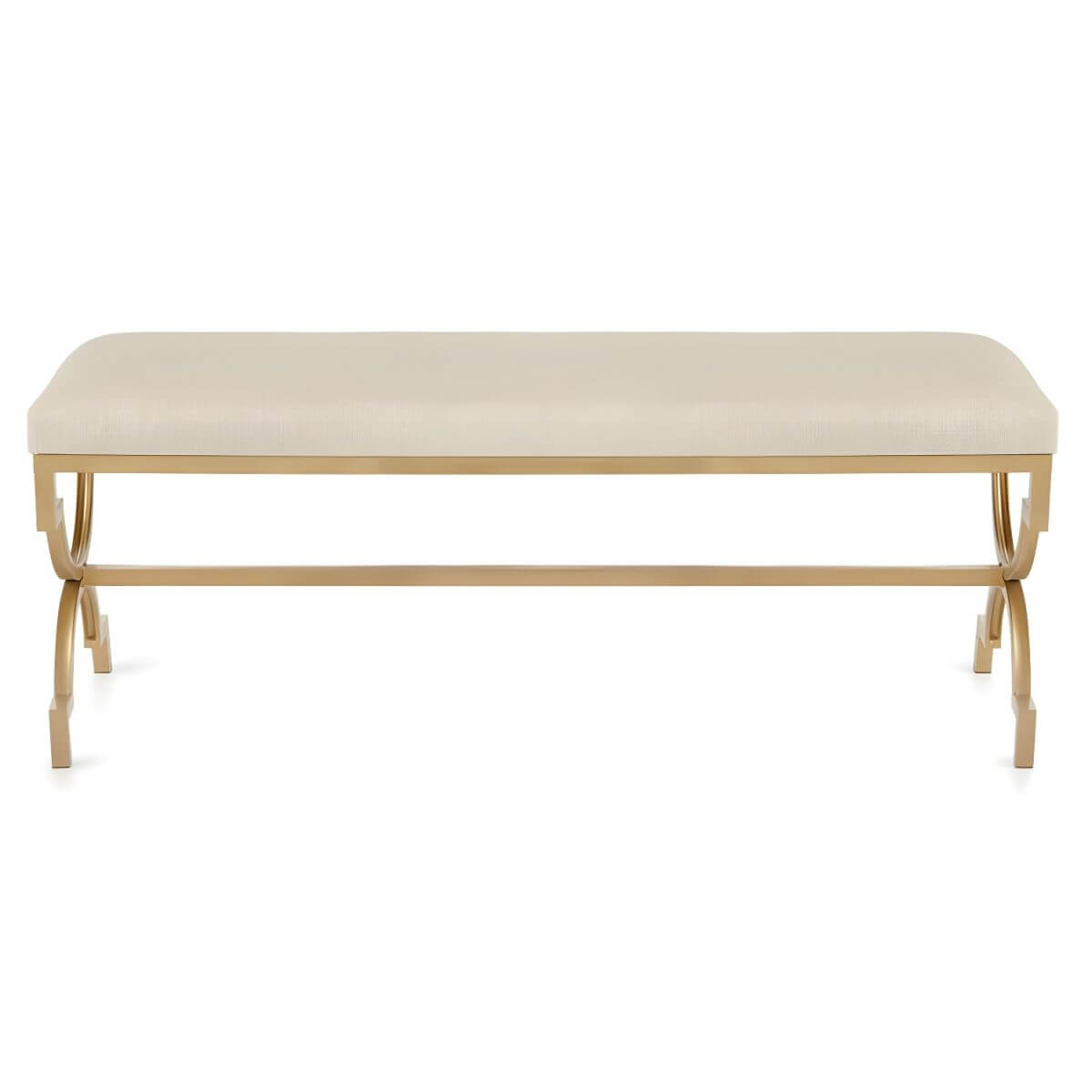 Backless Solid-Color Cotton Bench in Beige with Minimalist Gold-Finished Legs