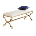 Backless Solid-Color Cotton Bench in Beige with Minimalist Gold-Finished Legs