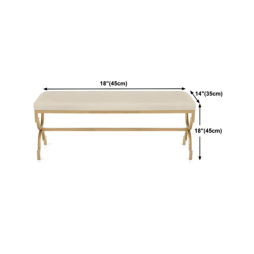 Backless Solid-Color Cotton Bench in Beige with Minimalist Gold-Finished Legs Dimensions