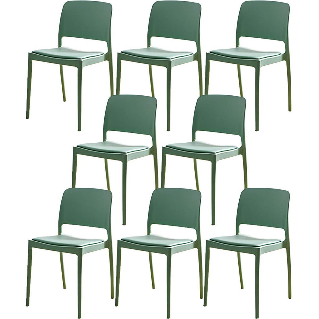 Scandinavian plastic and acrylic dining chair with low backrest and armless design