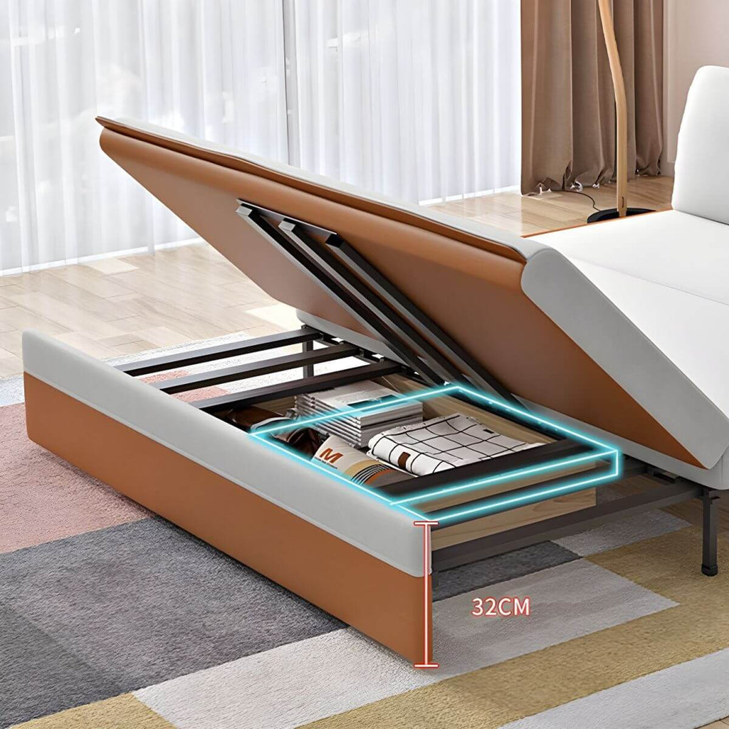 Orange polyester blend sleeper sofa with steel frame and casters, modern futon for versatile seating