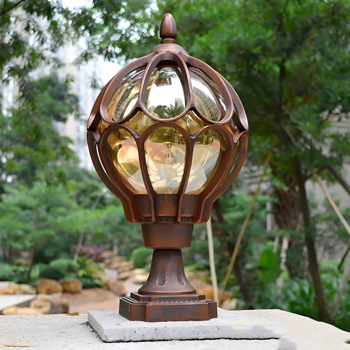 Ball Cage Metal Outdoor Table Lamp – Vintage Bronze Finish