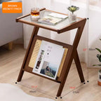 Bamboo Bedside Table With Corrugated Glass Top, Brown