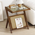 Bamboo Bedside Table With Corrugated Glass Top, Brown