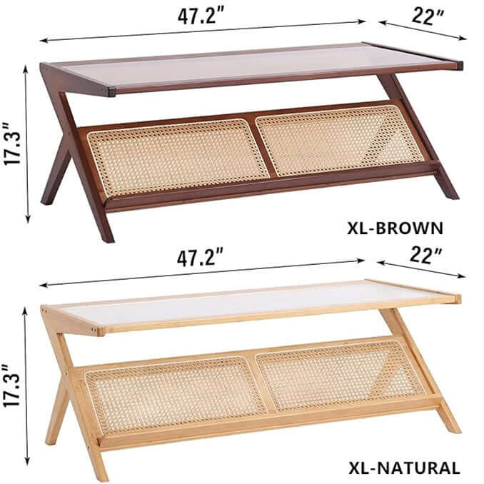 Bamboo Bedside Table With Corrugated Glass Top, Brown