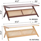 Bamboo Bedside Table With Corrugated Glass Top, Brown