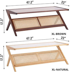 Bamboo Bedside Table With Corrugated Glass Top, Brown